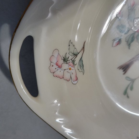 LENOX -SERENADE- Birds Floral Oval Candy Dish Excellent Condition - Picture 6 of 7